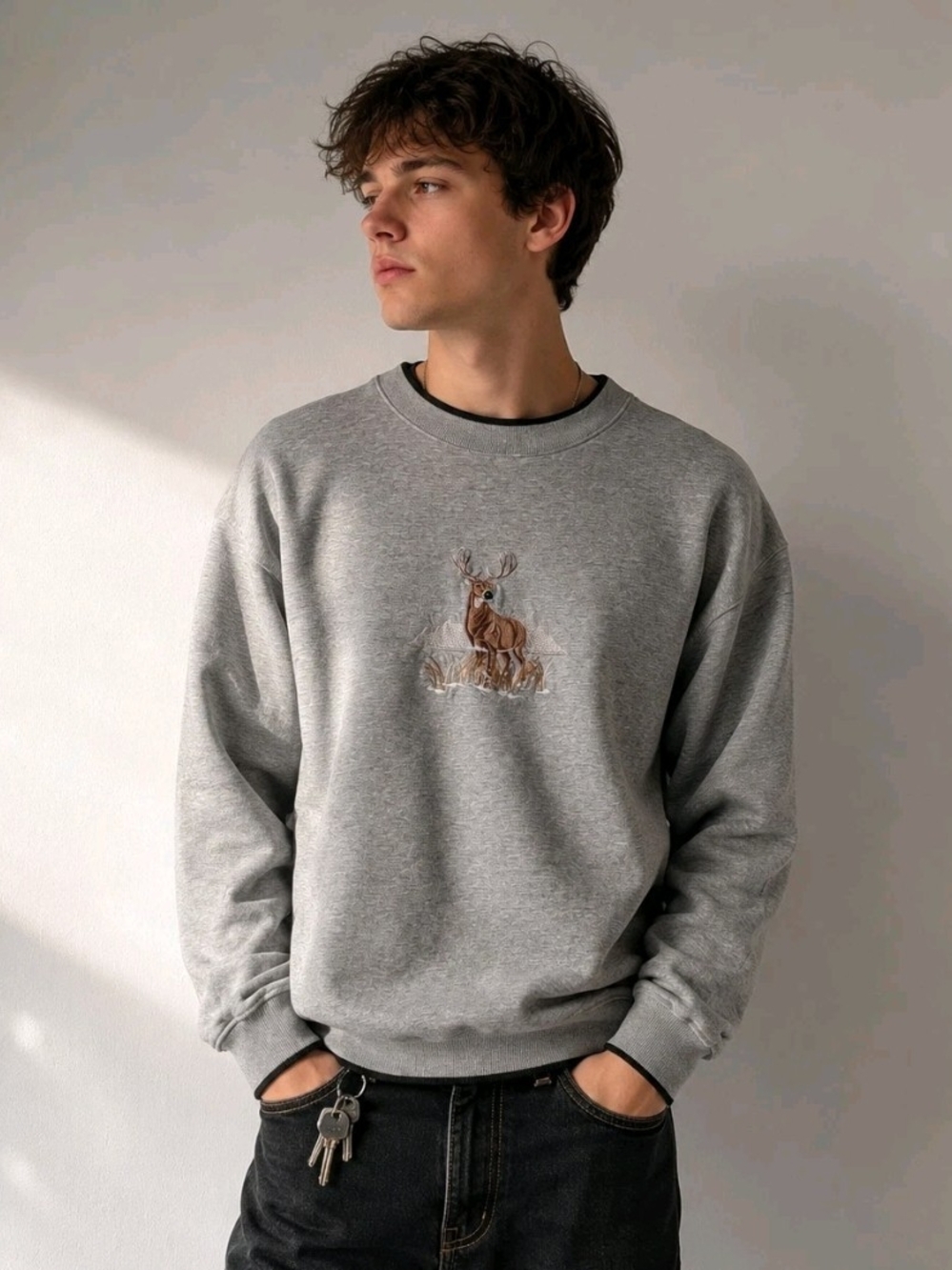 Vintage 90s MC Sport Embroidered Deer Buck Sweatshirt Gray Outdoor XL